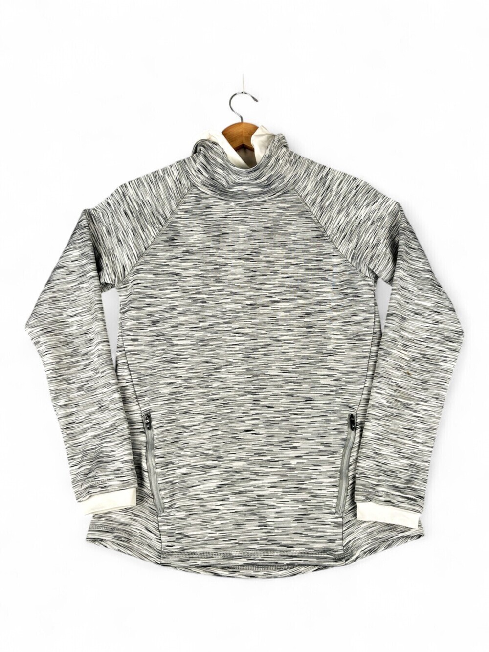Spyder Womens Cowl Neck Pullover Sweater M Gray Space-Dye Zipper Pockets